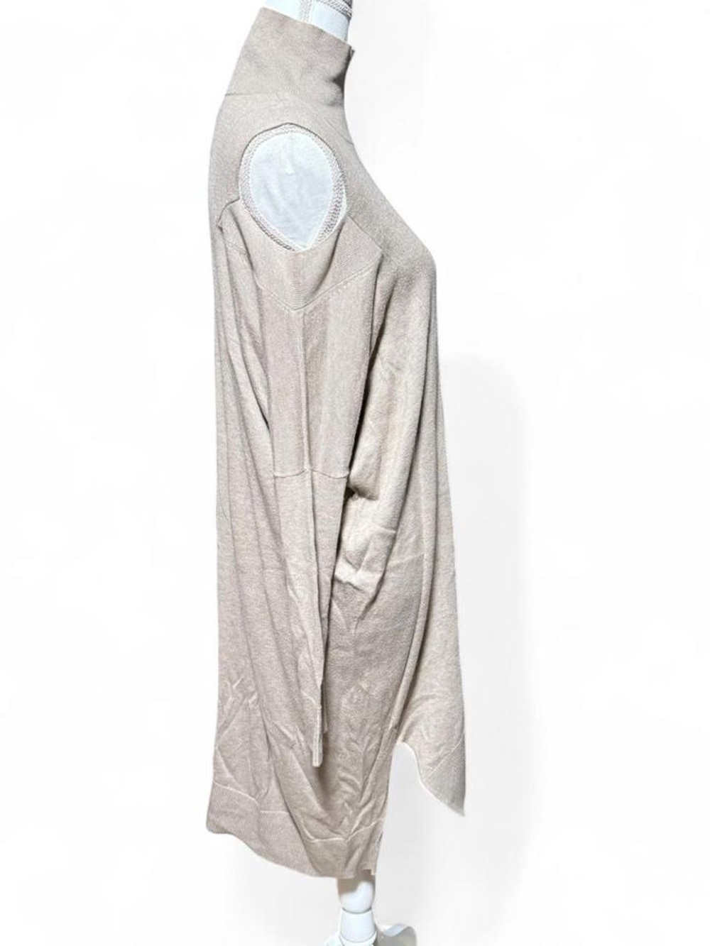 AllSaints Cecily Dress Small Beige Knit Turtleneck Midi Sweater Dress Cotton - Picture 3 of 7